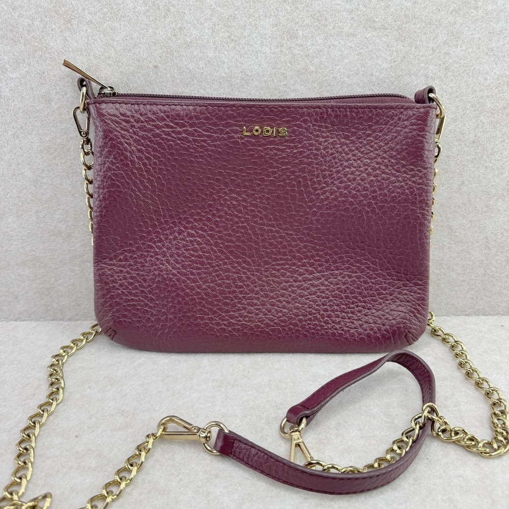 LODIS Crossbody Womens‎ Small Burgundy Pebbled Leather Chain Strap Detachable